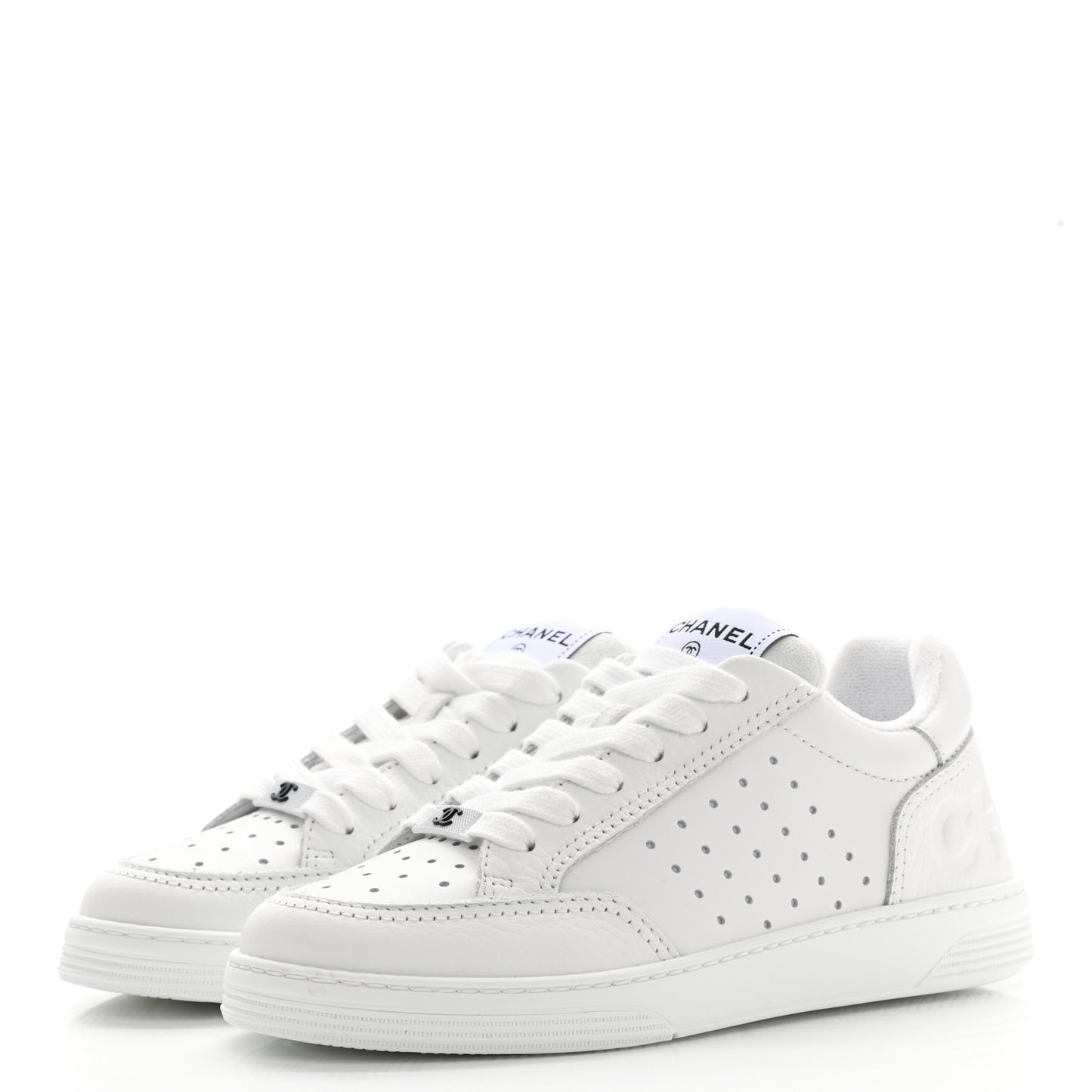 Grained Calfskin Fabric Womens Logo Sneakers 37.5 White 35 White