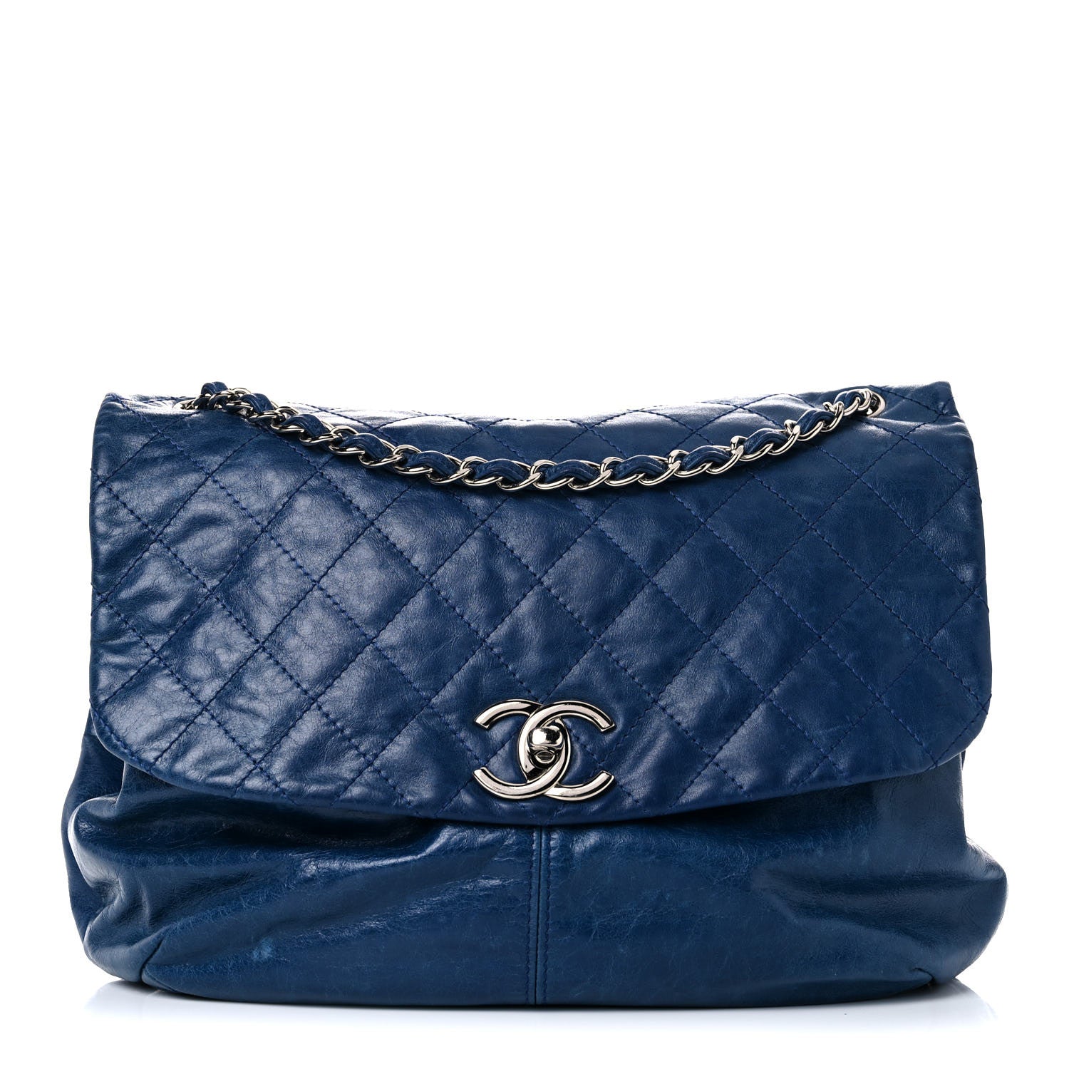 Chanel Shiny Lambskin Quilted Large Trianon Messenger Flap Marine 1 of 19