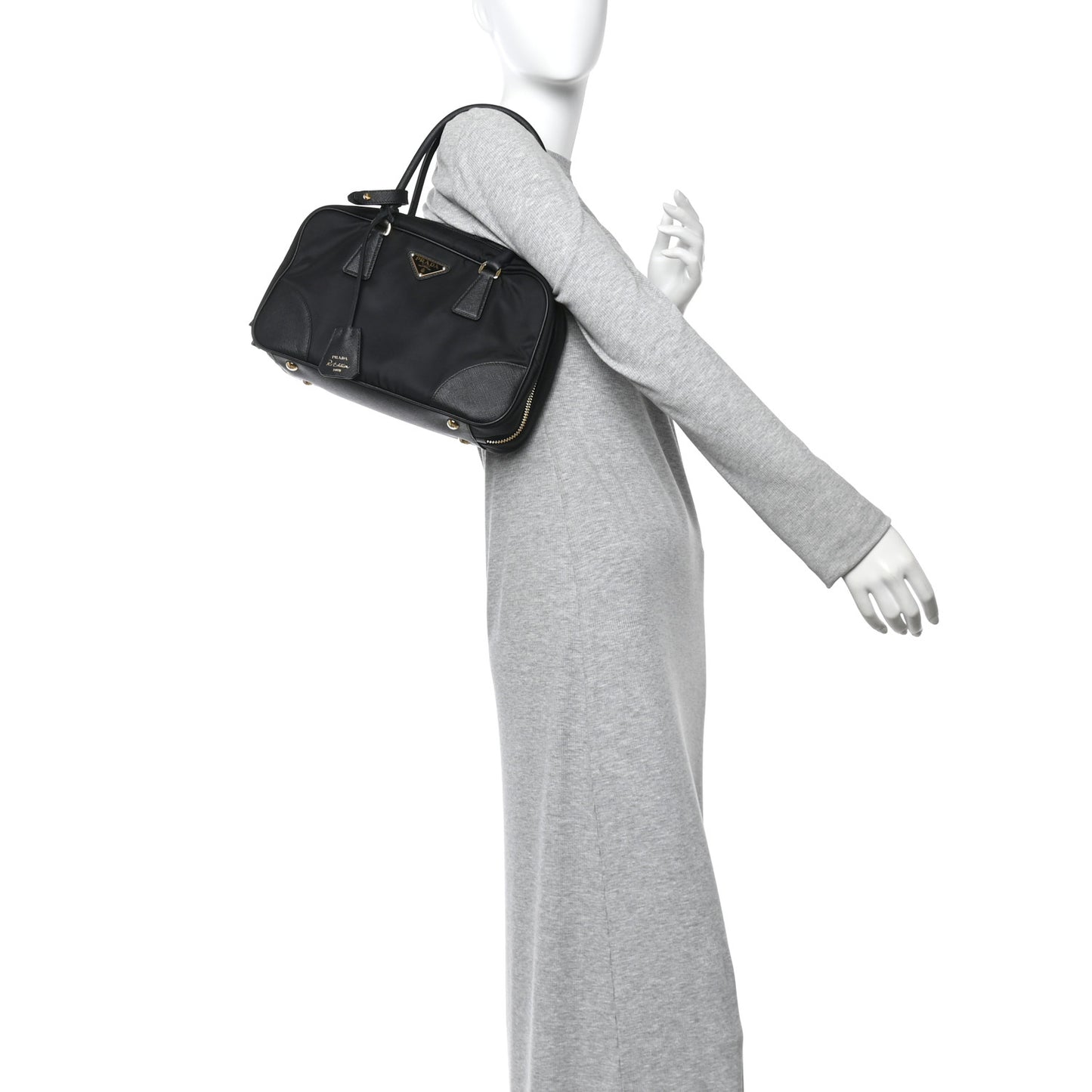 Re-Nylon Saffiano Medium Re-Edition 1978 Two Handle Bag Black