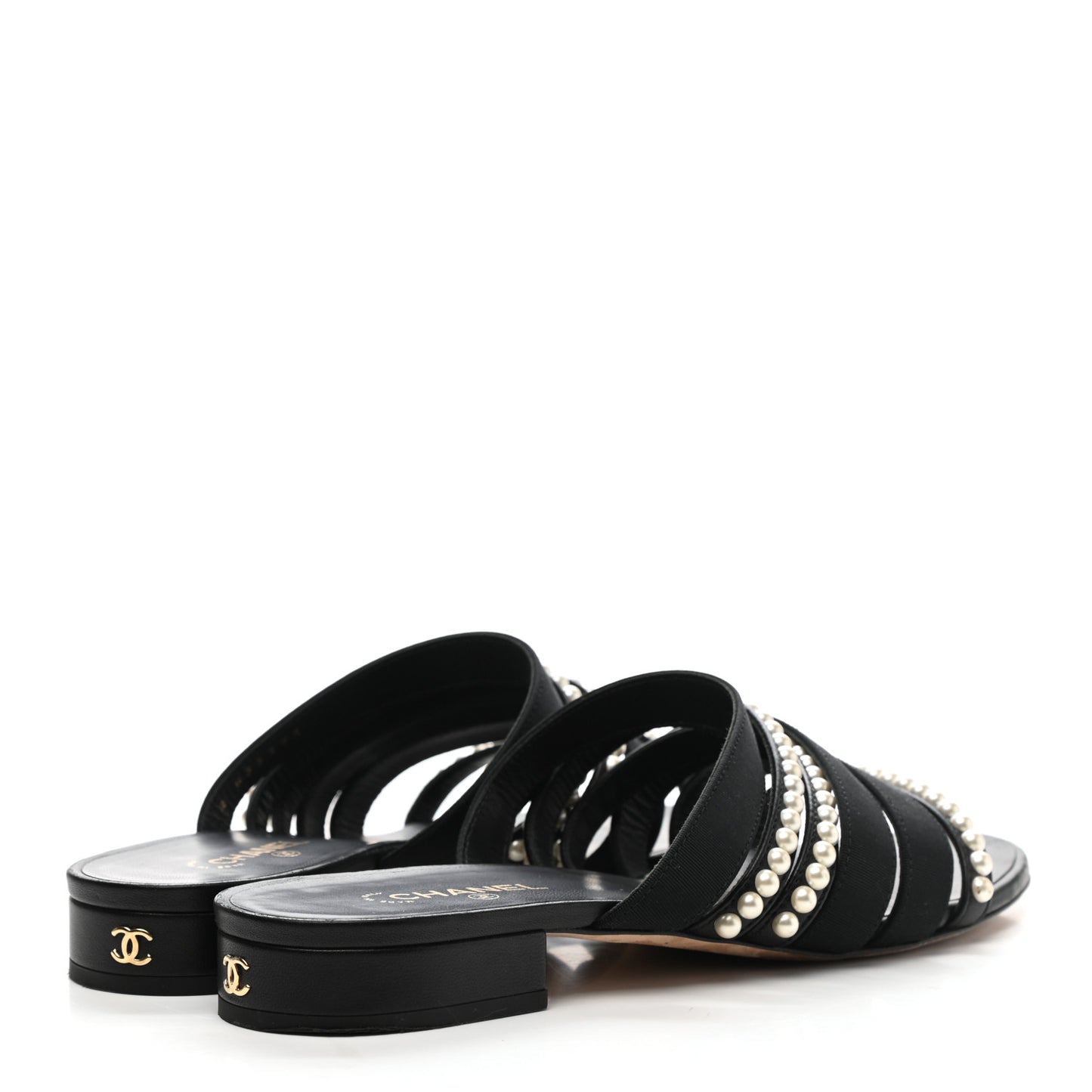 Grosgrain Pearl CC Flat Sandals 38.5 Black