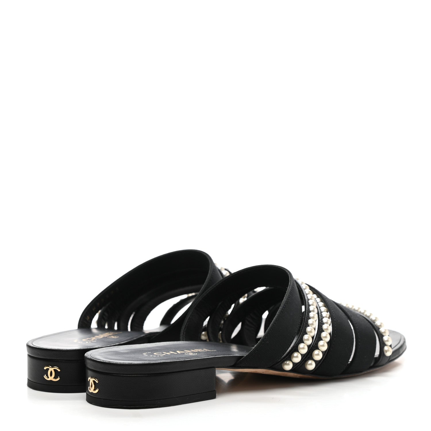 Chanel Grosgrain Pearl CC Flat Sandals 38.5 Black 4 of 10