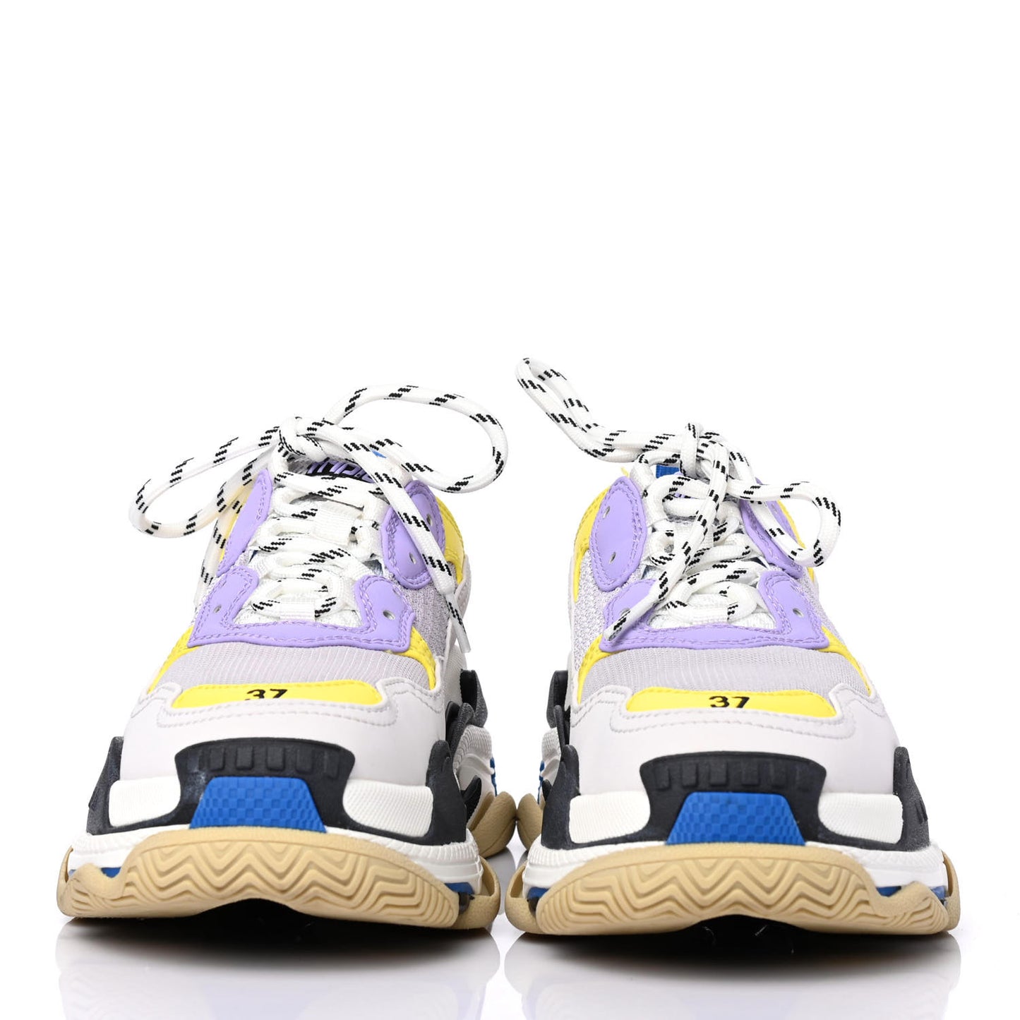 Fabric Mesh Womens Triple S Sneakers 37 White Purple Yellow