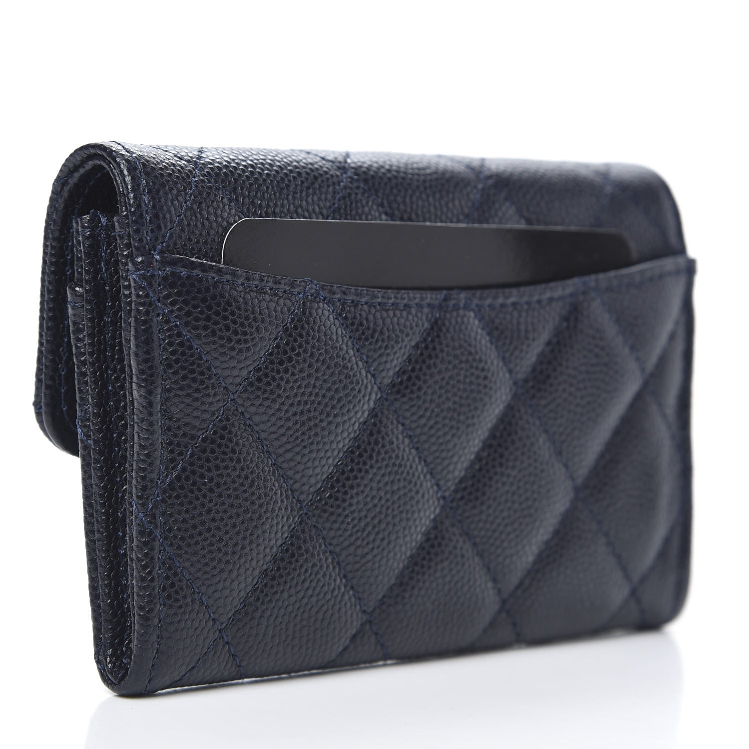 Chanel Caviar Quilted Flap Card Holder Wallet Navy Blue 3 of 8