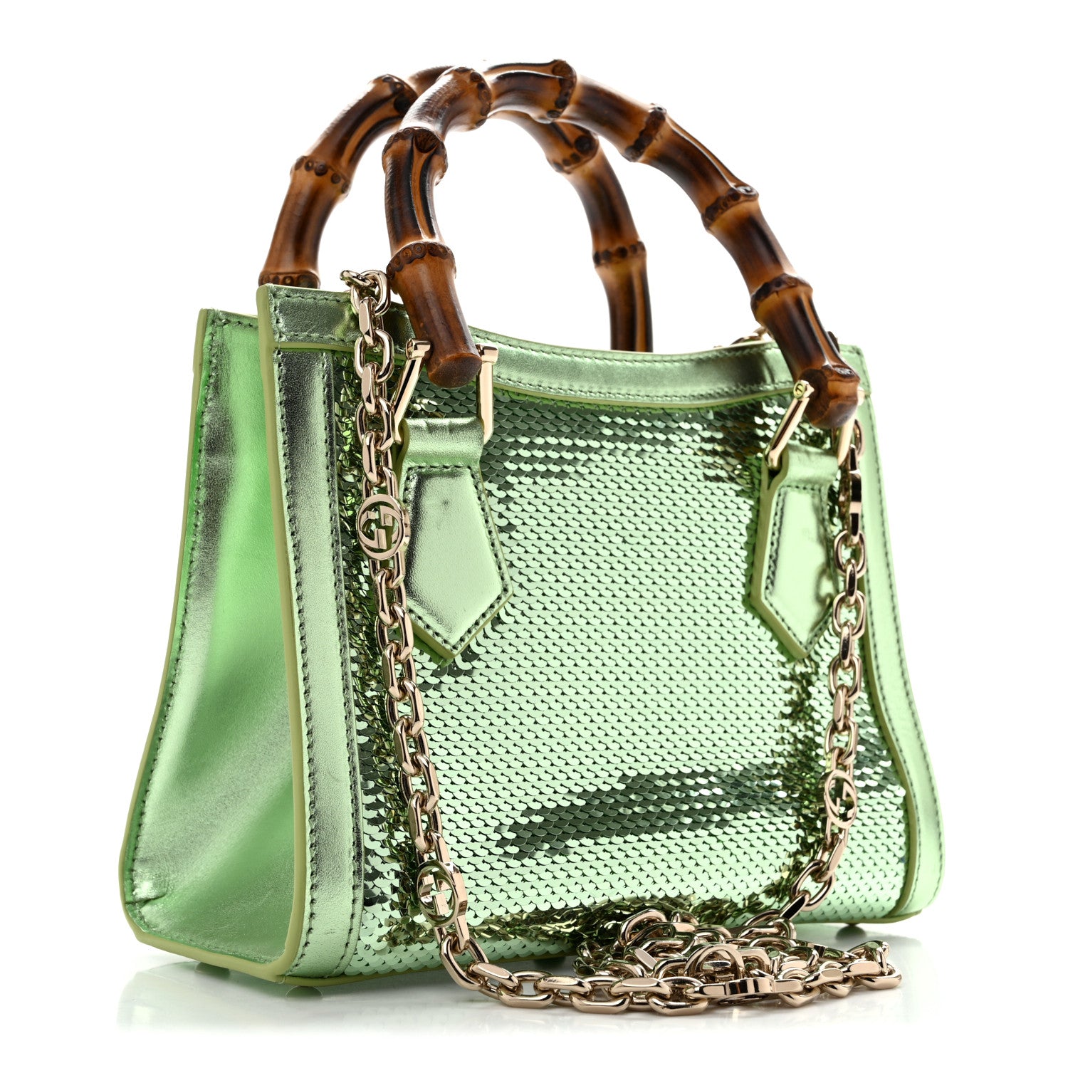 Gucci Metallic Calfskin Sequin Mini Diana Tote Bag Green 3 of 12
