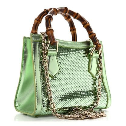Gucci Metallic Calfskin Sequin Mini Diana Tote Bag Green 3 of 12