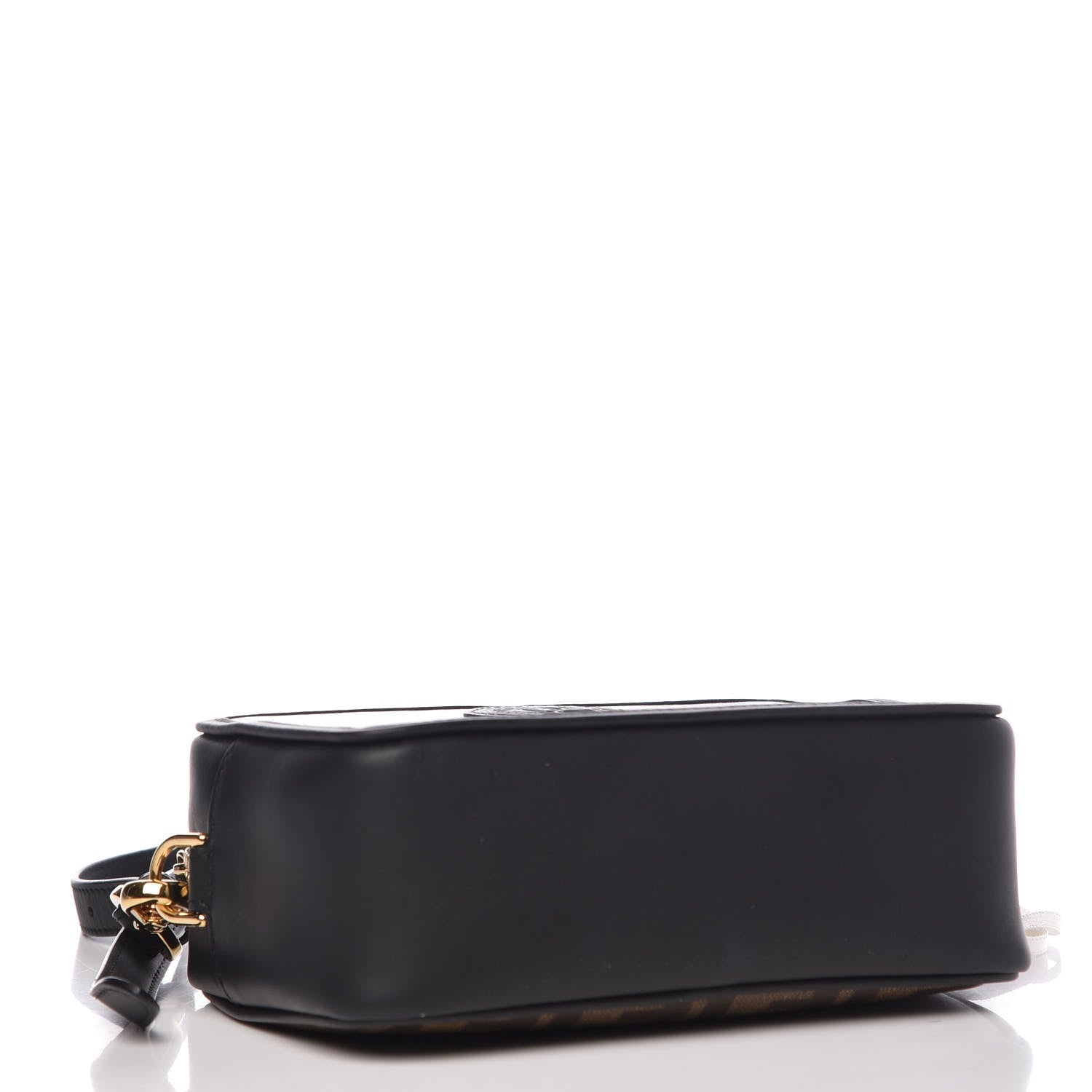 Fendi Glazed Fabric Vitello Century FF 1974 Stamp Patch Mini Camera Case Mogano Panna Black 4 of 7