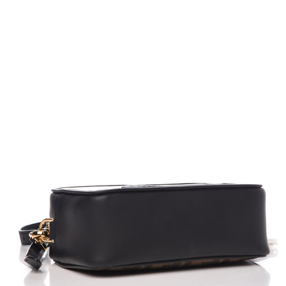 Fendi Glazed Fabric Vitello Century FF 1974 Stamp Patch Mini Camera Case Mogano Panna Black 4 of 7
