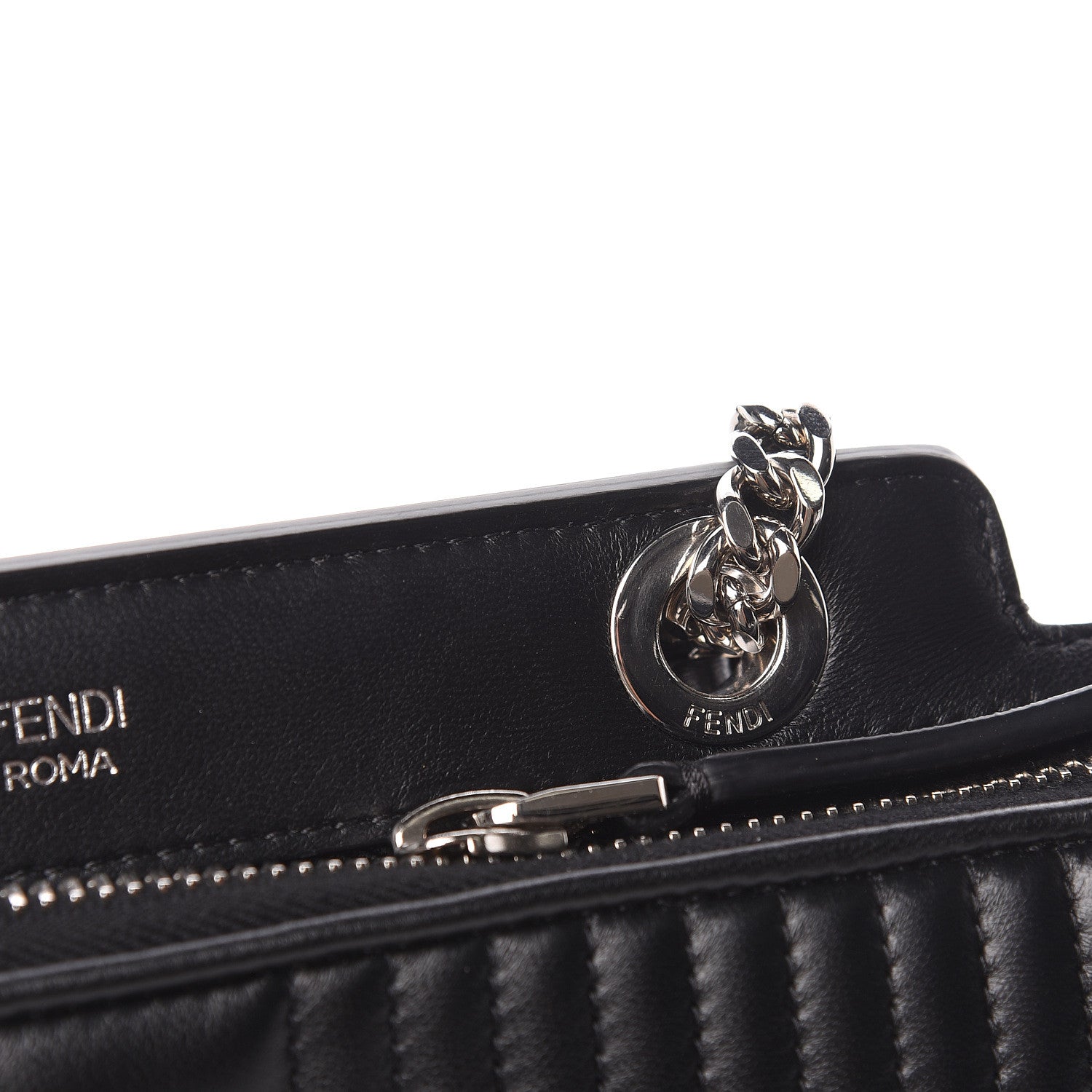 Fendi Shiny Nappa Trapuntata Small DotCom Click Chain Satchel Black 14 of 15