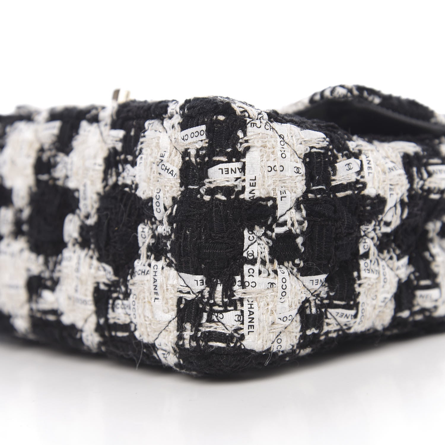 Chanel Tweed Quilted Mini Rectangular Flap Black Ecru White 8 of 10