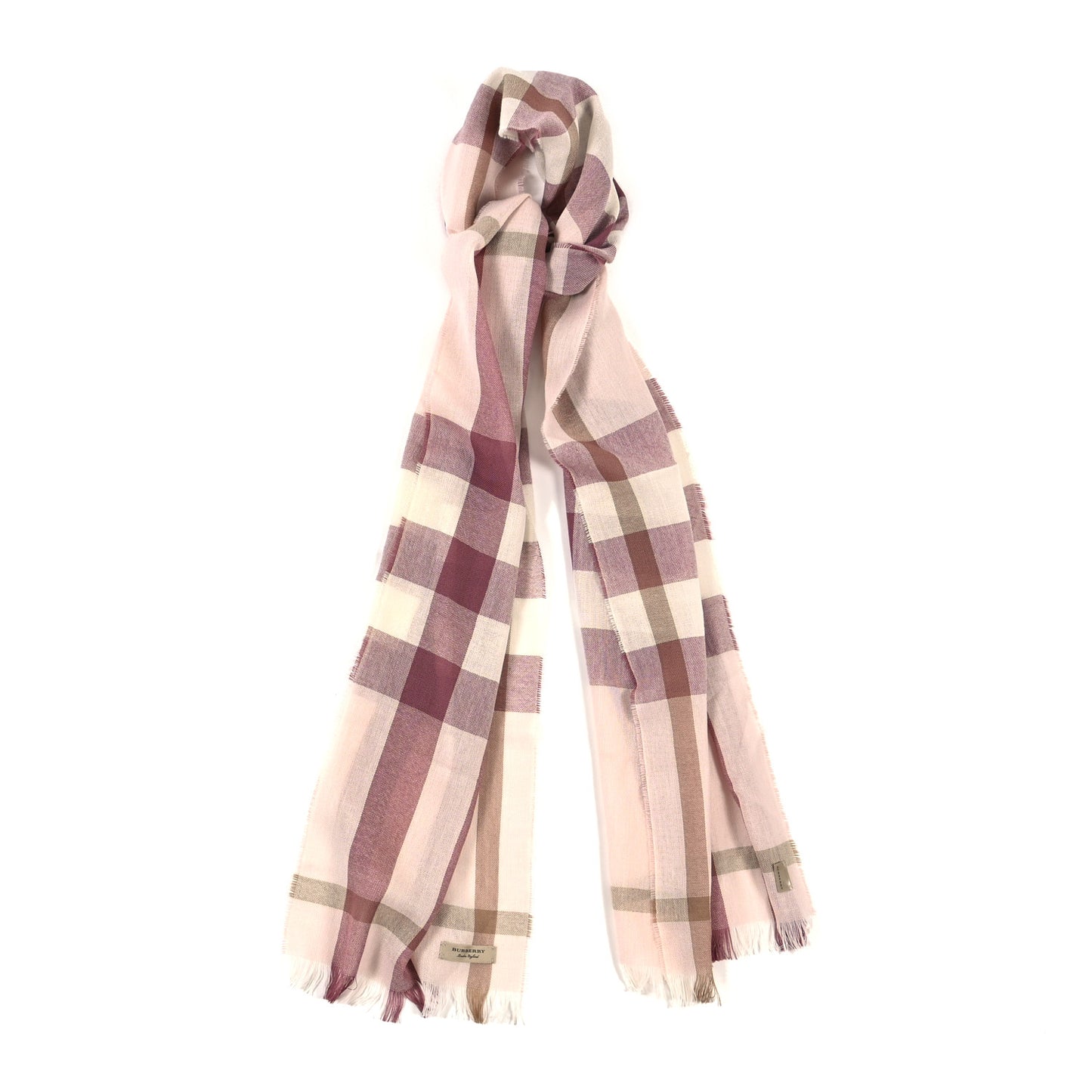 Wool Silk Gauze Giant Check Scarf Alabaster Pink