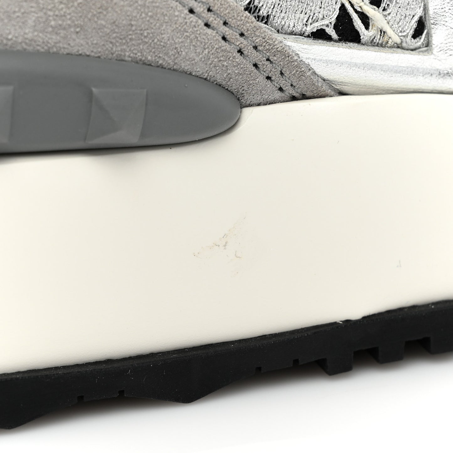 Metallic Calfskin Lace Mesh Lacerunner Sneaker 37.5 Silver Pastel Gray