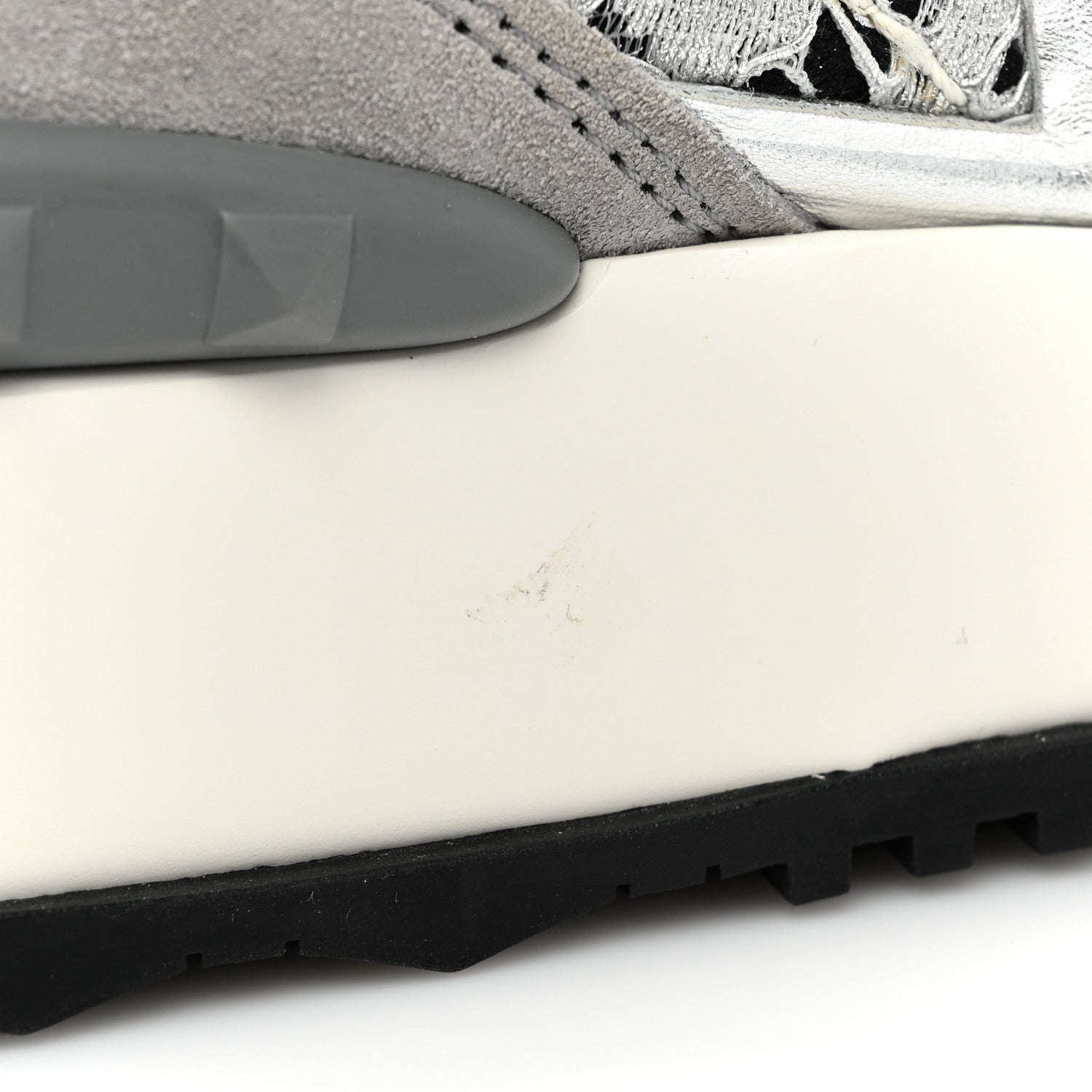 Valentino Garavani Metallic Calfskin Lace Mesh Lacerunner Sneaker 37.5 Silver Pastel Gray 13 of 15