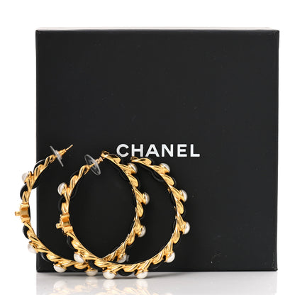 Chanel Lambskin Pearl More Is More CC Chain Hoop Earrings Gold Black 5 of 5
