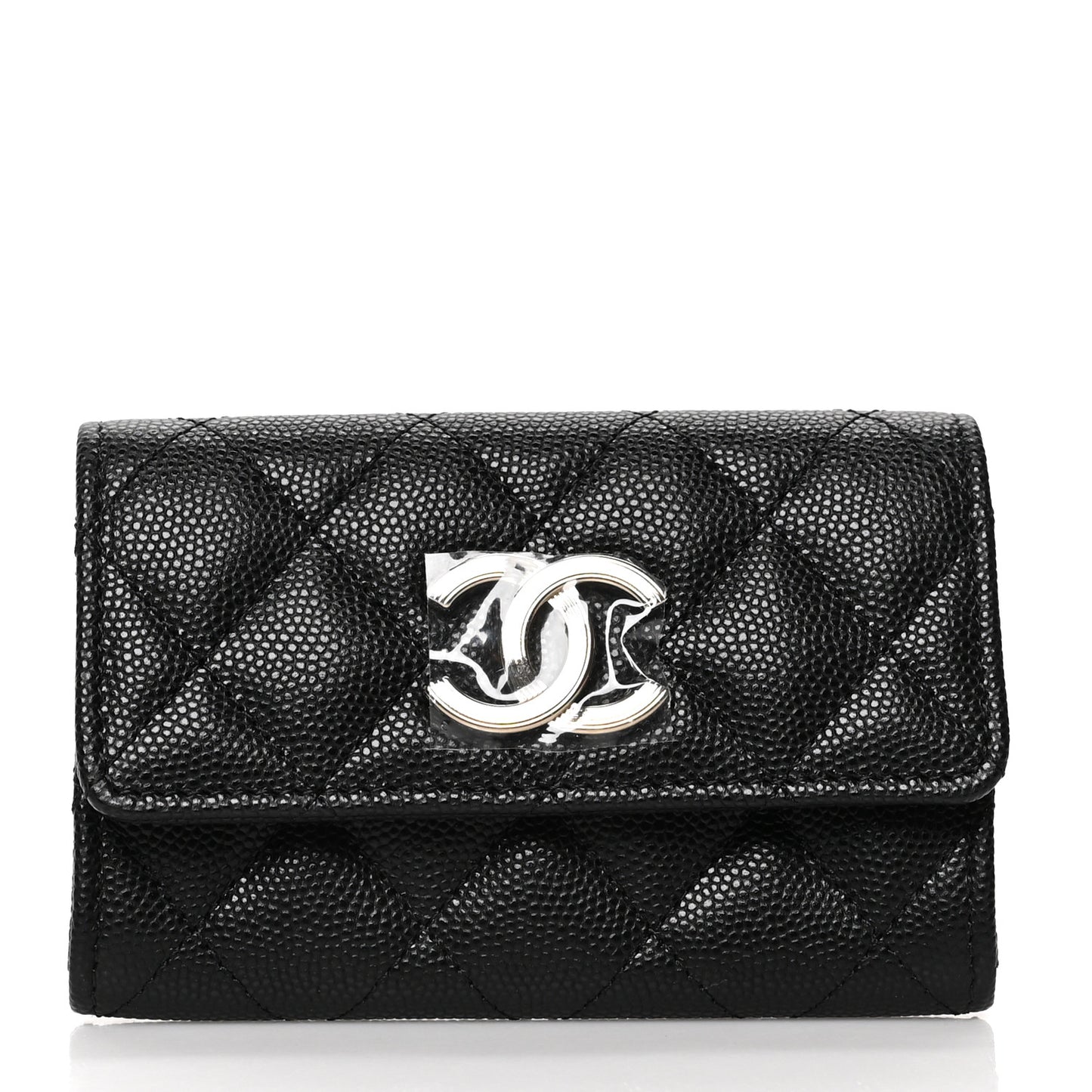 Caviar Quilted CC Flap Card Holder Black