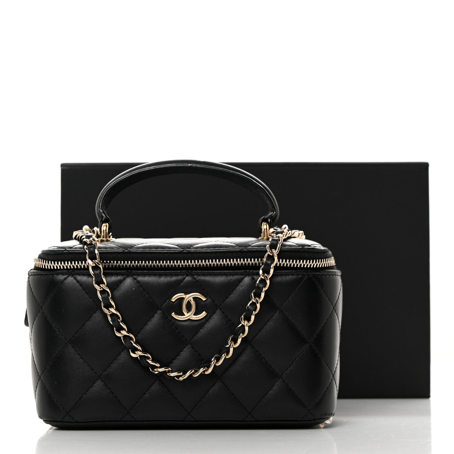 Chanel Lambskin Quilted Small Top Handle Vanity Case With Chain Black 11 of 11