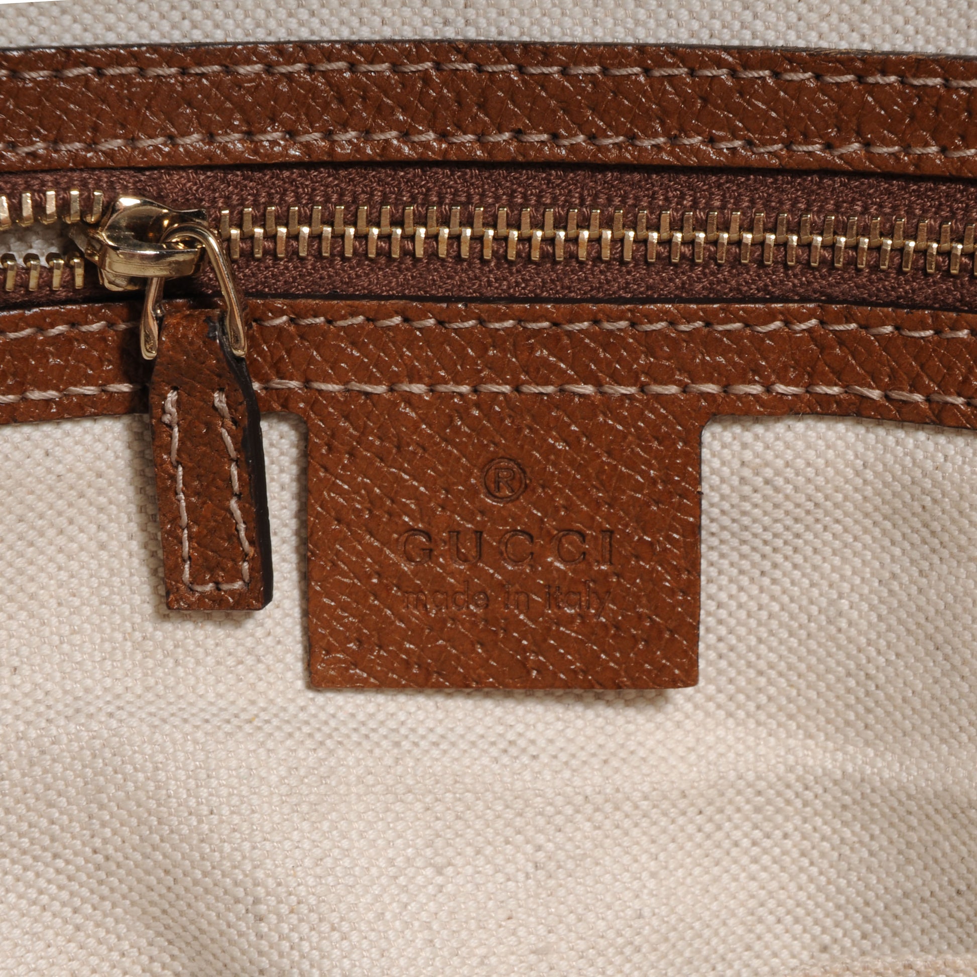 Gucci Monogram Textured Calfskin Medium Bree Zippered Tote Beige Ebony Nocciola 7 of 8