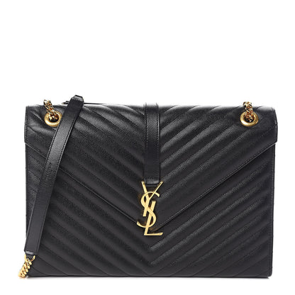Saint Laurent Grain De Poudre Matelasse Chevron Large Monogram Satchel Black 1 of 10