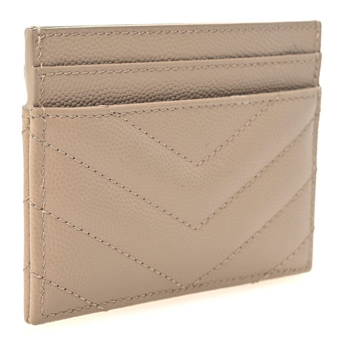 Saint Laurent Grain De Poudre Matelasse Chevron Monogram Credit Card Case Dark Beige 3 of 9