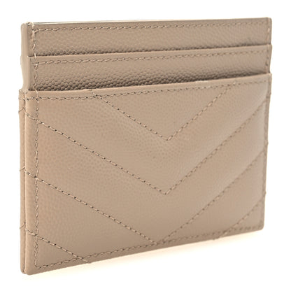 Saint Laurent Grain De Poudre Matelasse Chevron Monogram Credit Card Case Dark Beige 3 of 9