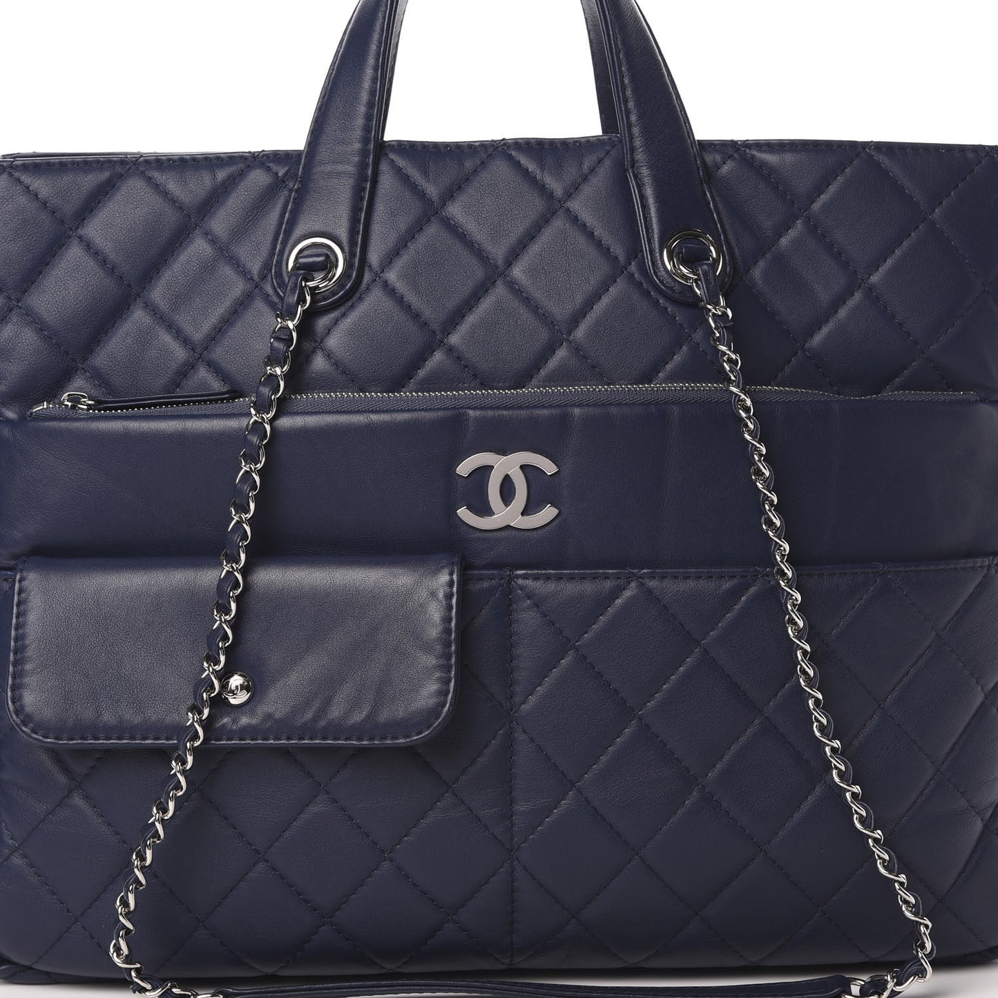 Calfskin Quilted Ultra Pocket Shopping Tote Navy