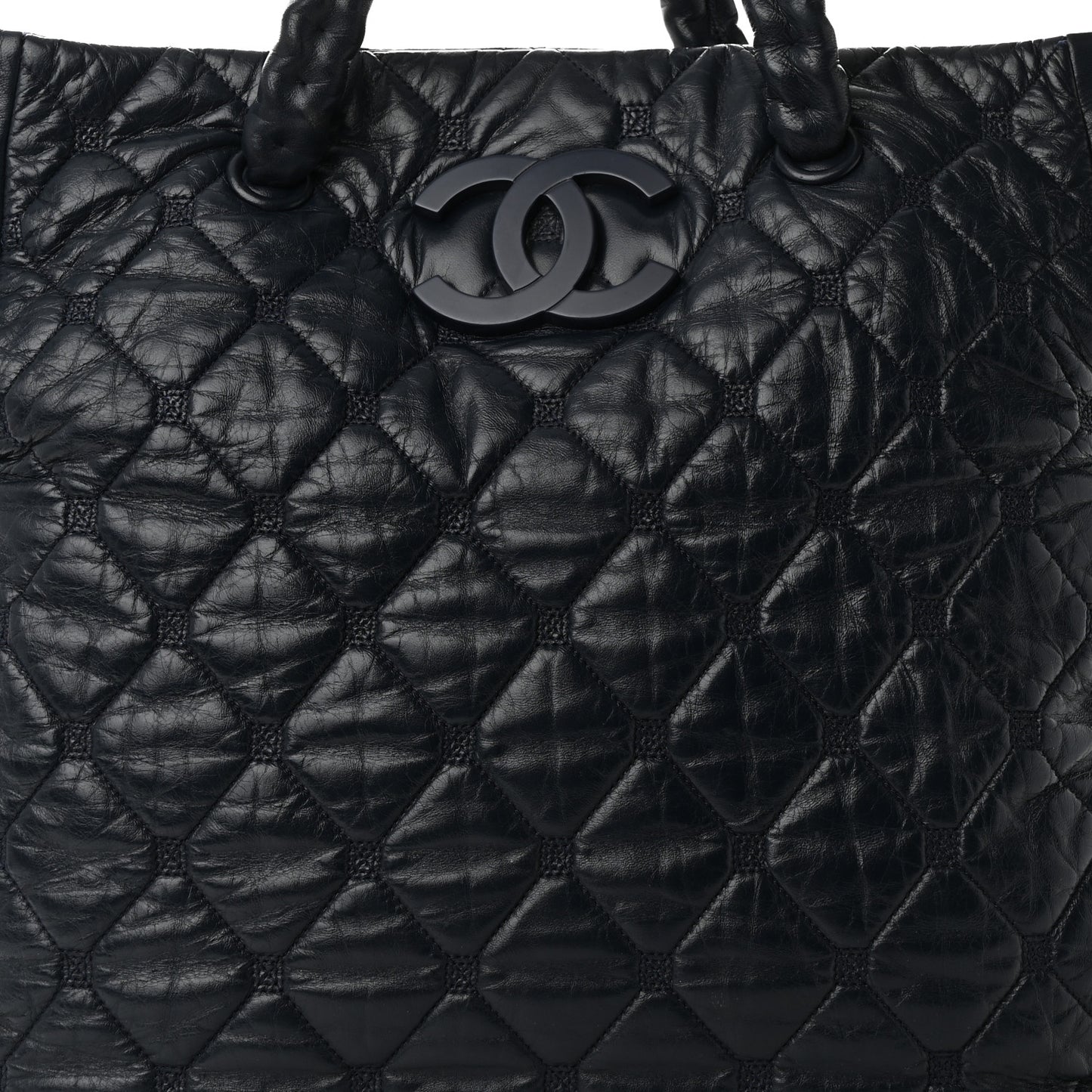 Lambskin Quilted Hidden Chain Tote Navy