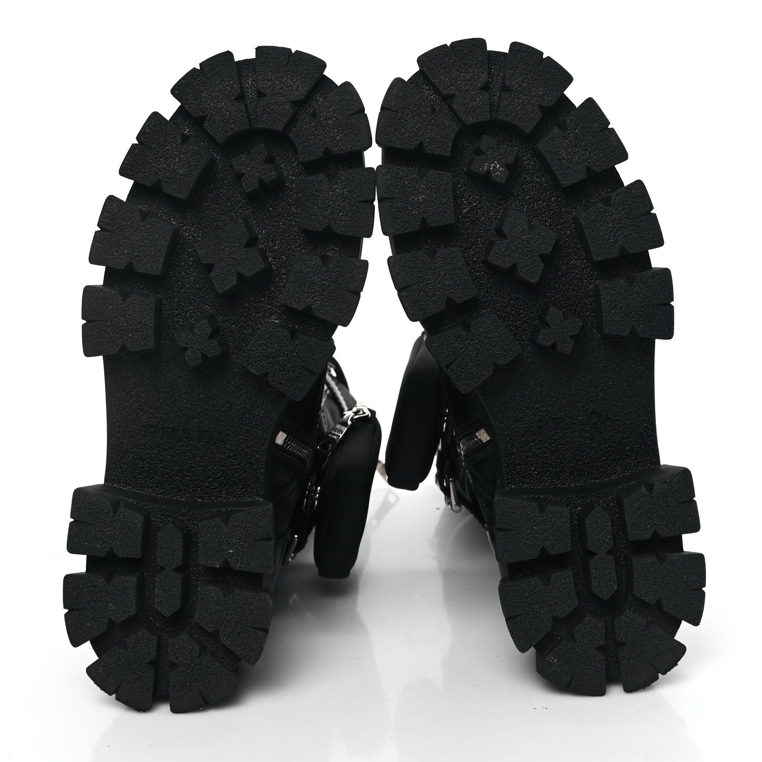 Prada Spazzolato Rois Re-Nylon Metal Triangle Logo Monolith Pouch Pocket 55mm Tall Combat Boots 39.5 Black 5 of 8