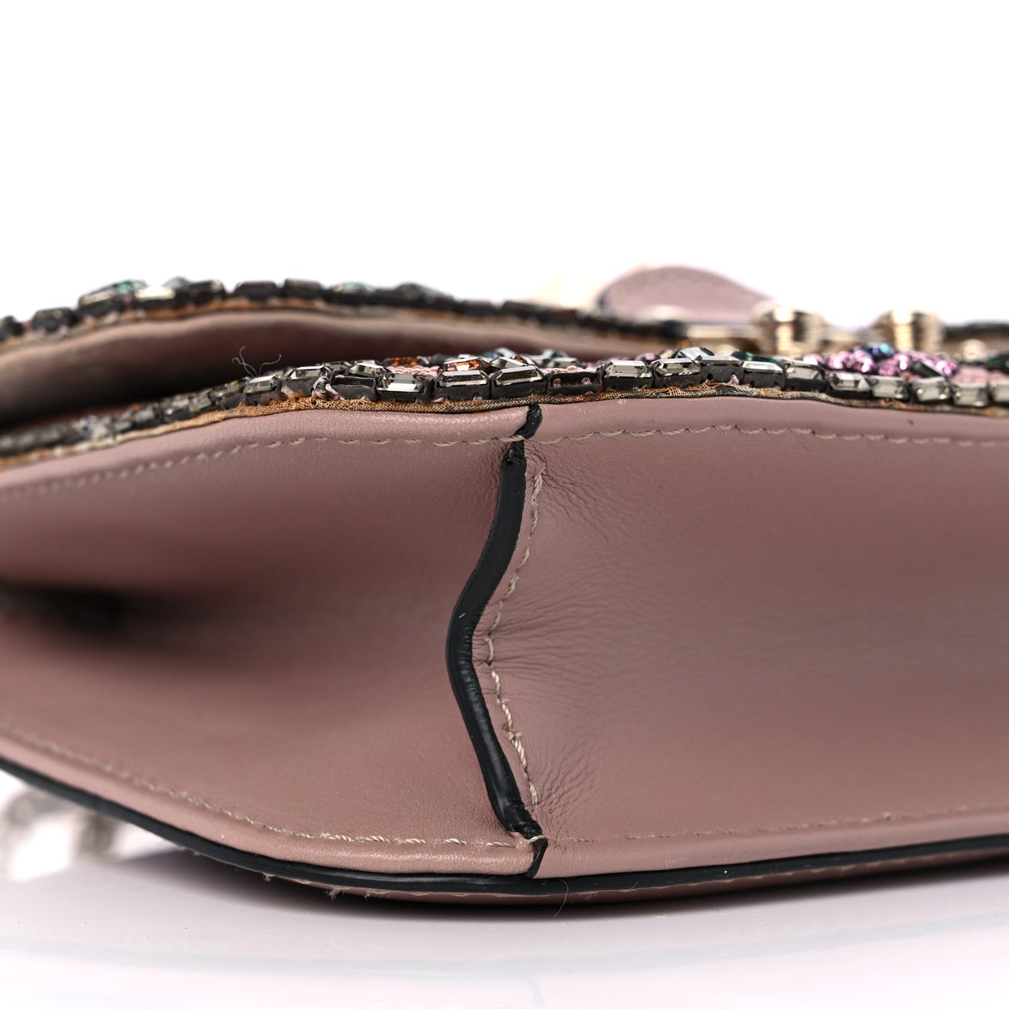 Vitello Beaded Small Glam Lock Rockstud Flap Poudre