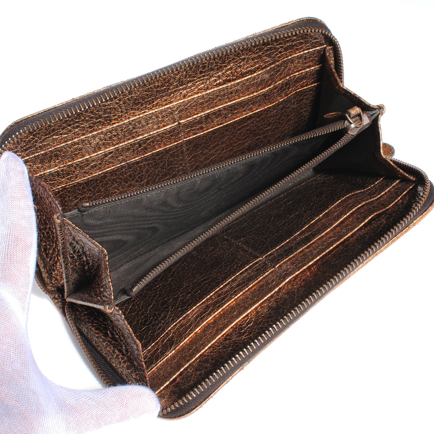 Cervo Zip Around Wallet Rame Ossidato
