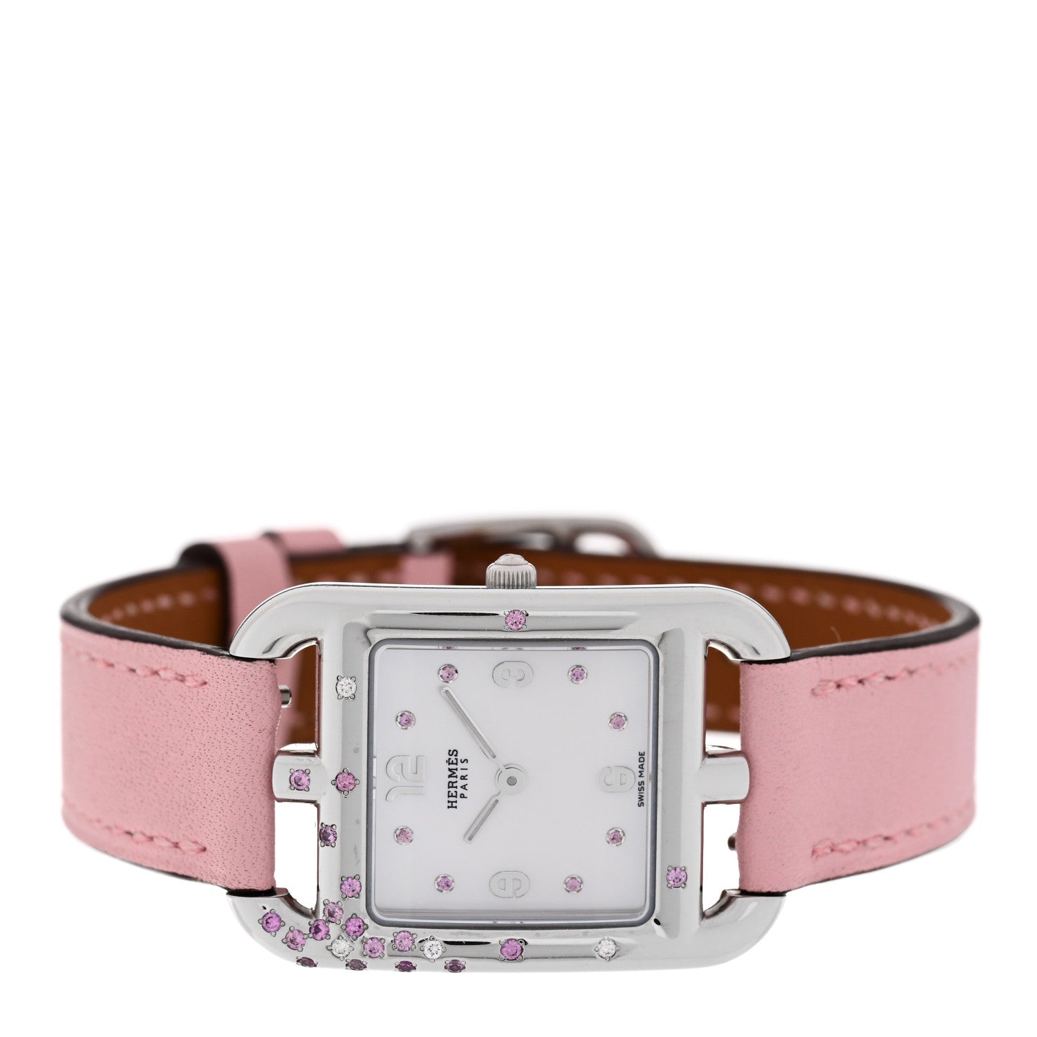 Hermes Stainless Steel Swift Diamond Pink Sapphire Mother of Pearl 23mm Cape Cod Quartz Watch Rose Sakura 2 of 5