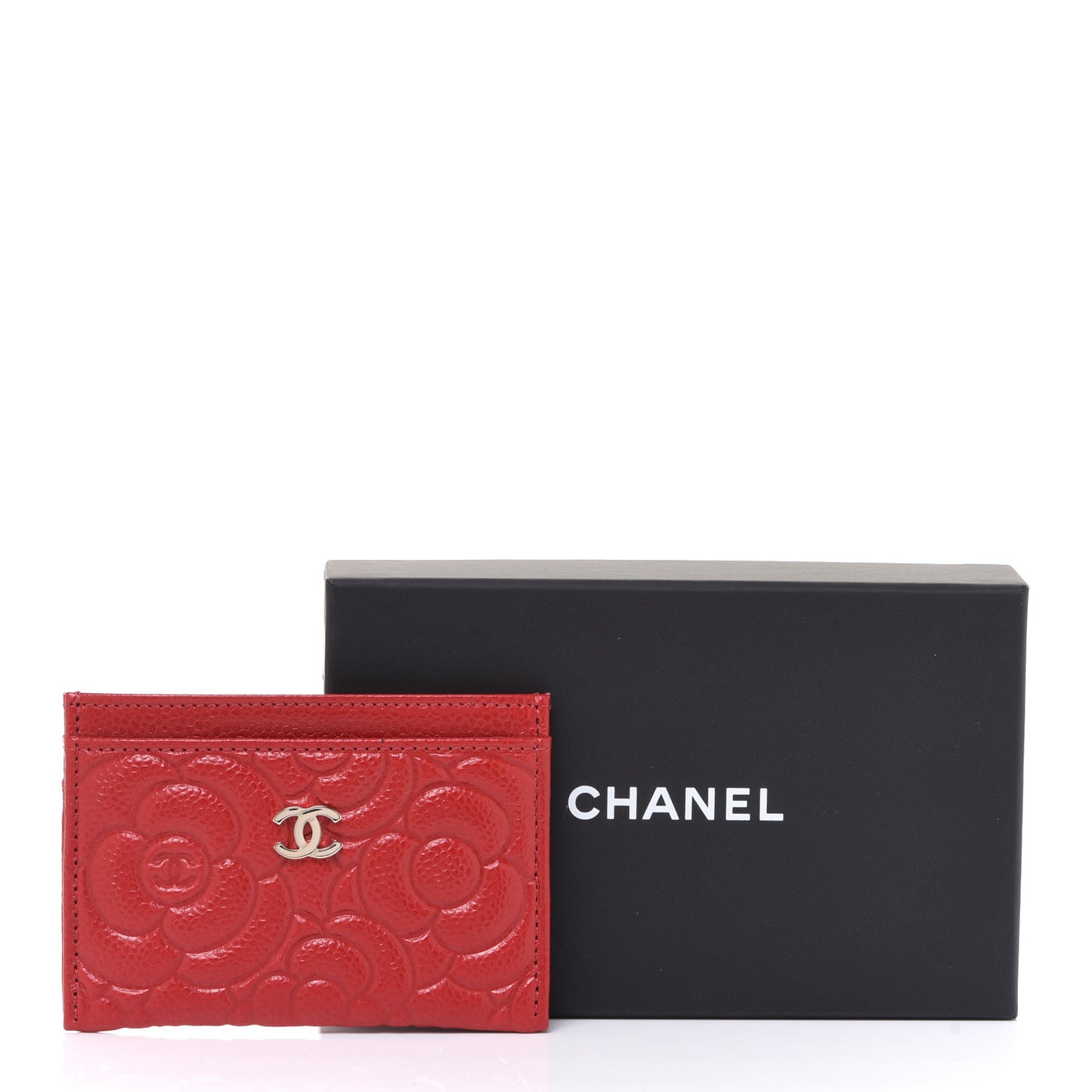 Caviar Camellia Embossed Card Holder Red
