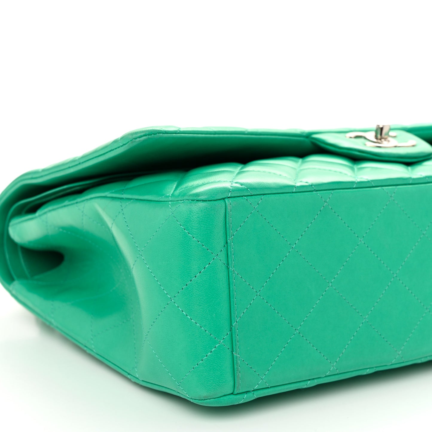 Lambskin Quilted Maxi Double Flap Green