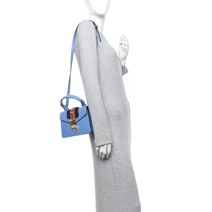 Gucci Vitello Fontanella Web Mini Sylvie Top Handle Bag Clear Sky Blue 2 of 13