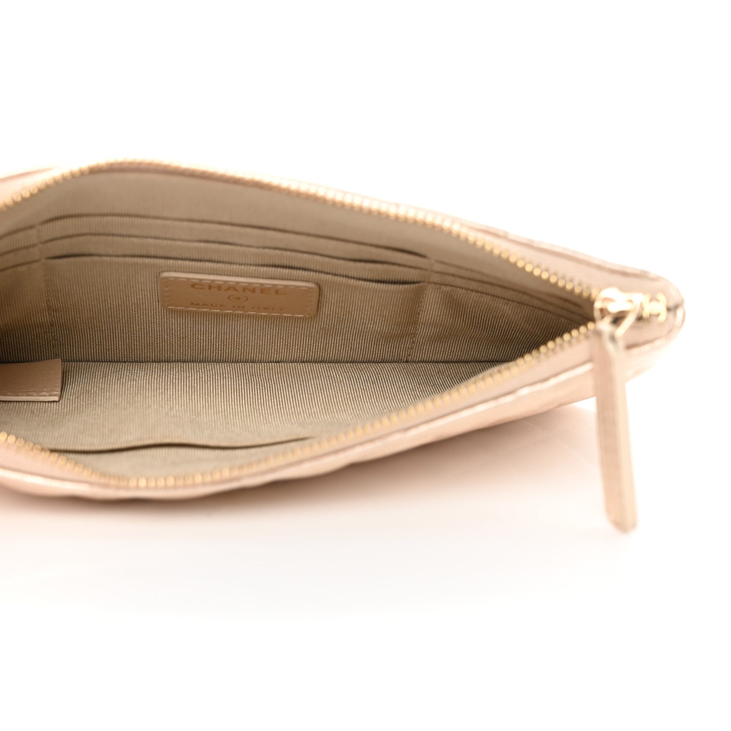 Metallic Lambskin Quilted Cosmetic Cas Gold