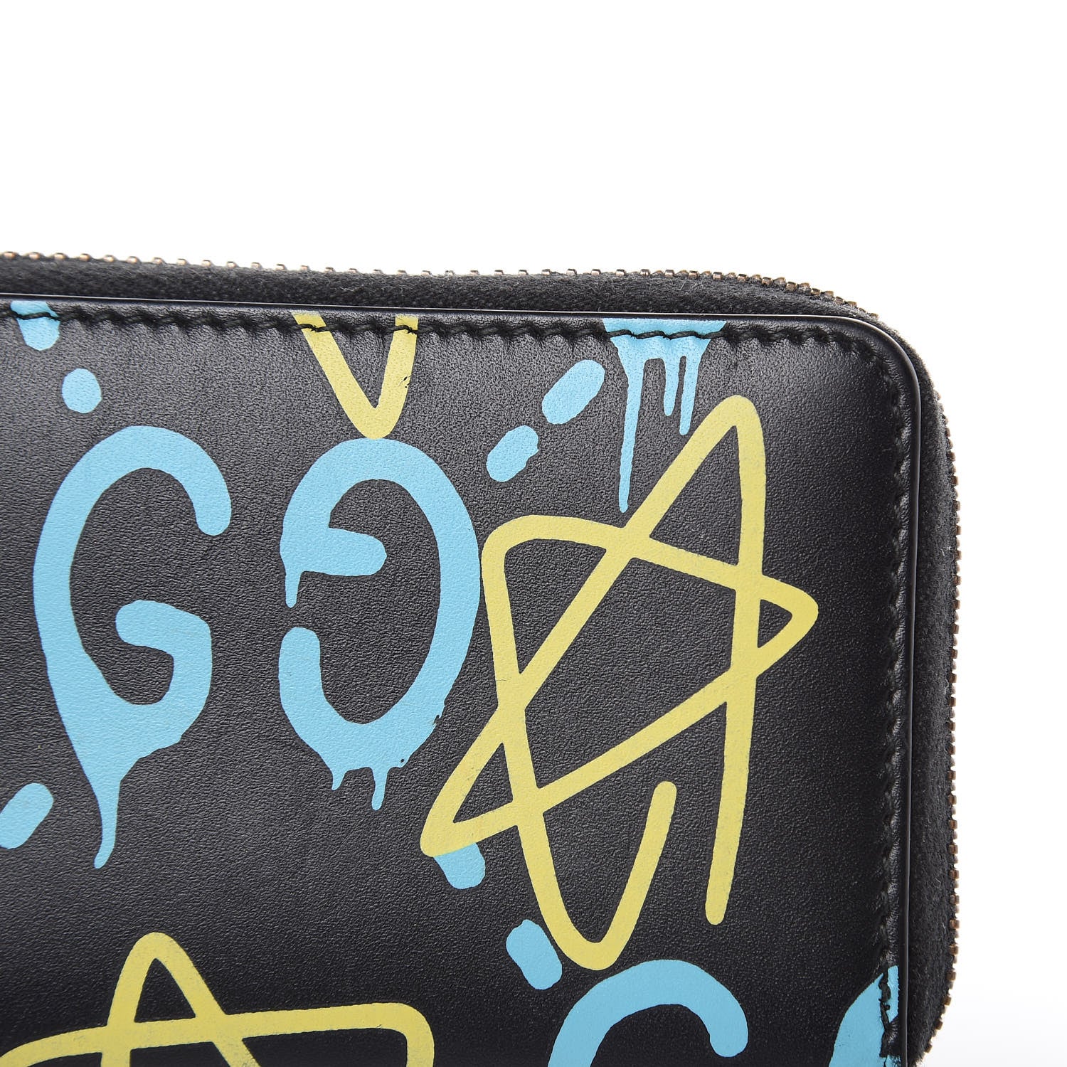 Gucci Calfskin GucciGhost Zip Around Card Case Black New Acquamarine 9 of 10