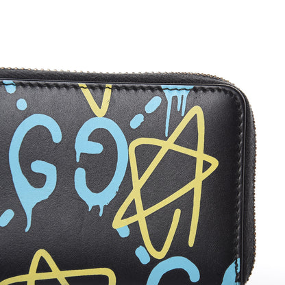 Gucci Calfskin GucciGhost Zip Around Card Case Black New Acquamarine 9 of 10