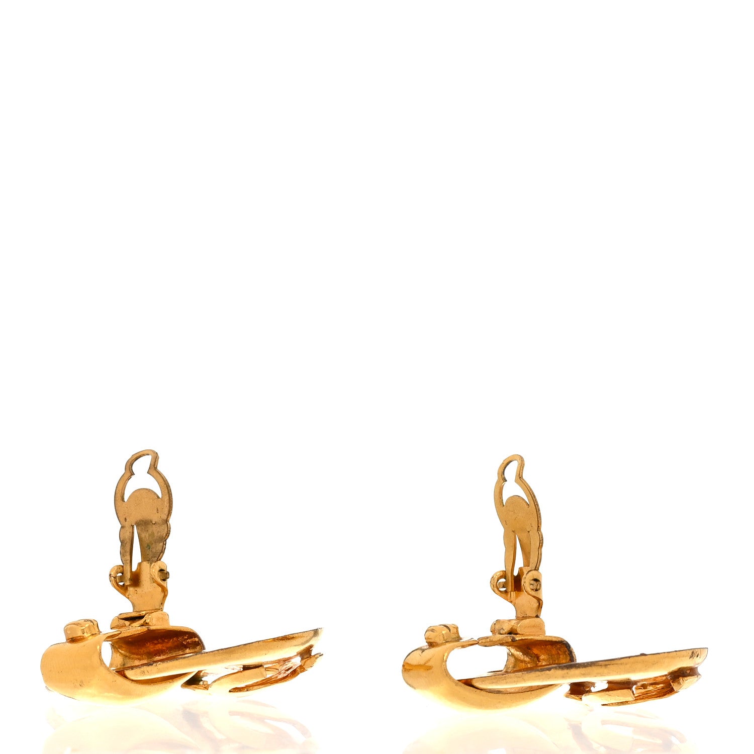 Chanel Metal Round CC Drop Clip On Earrings Gold 3 of 4