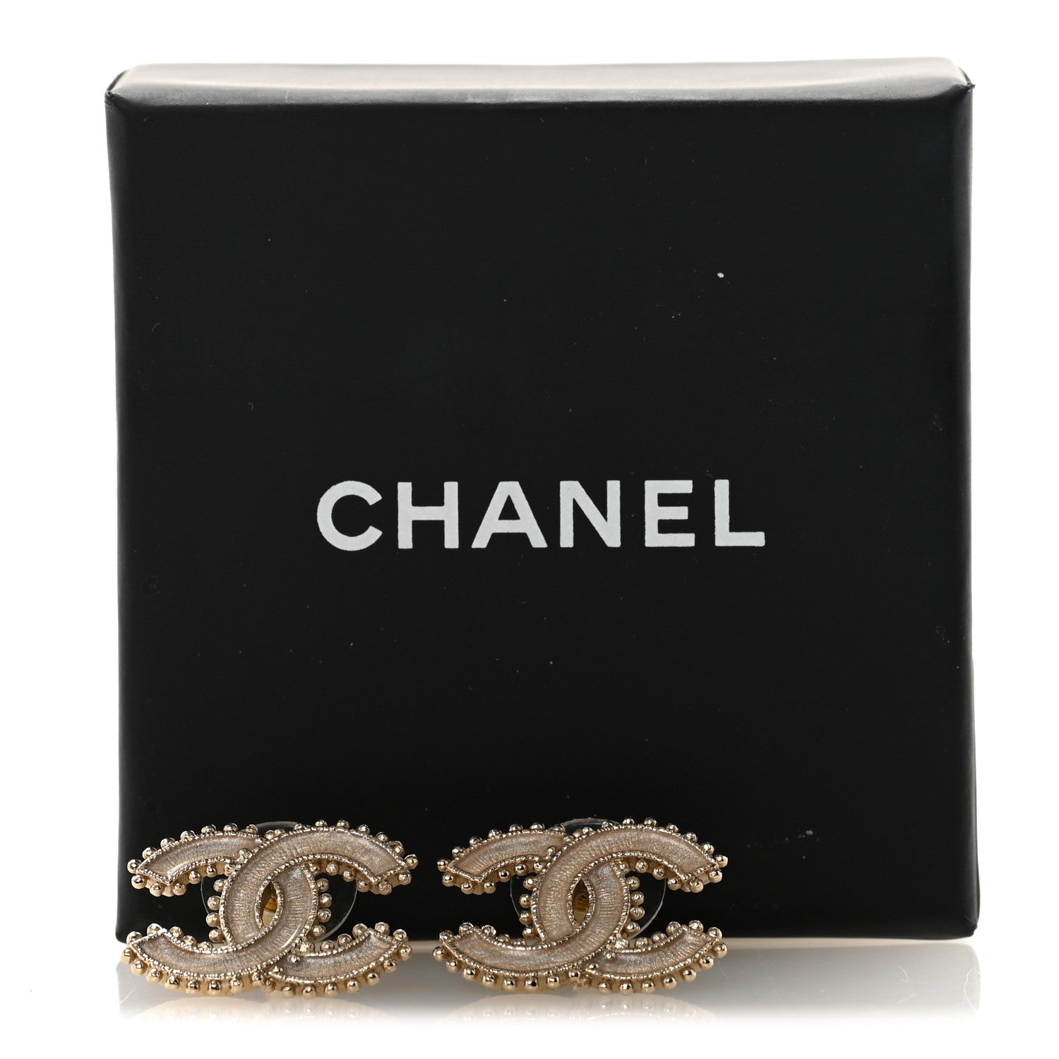 Chanel Metal Enamel CC Earrings Beige Gold 5 of 5