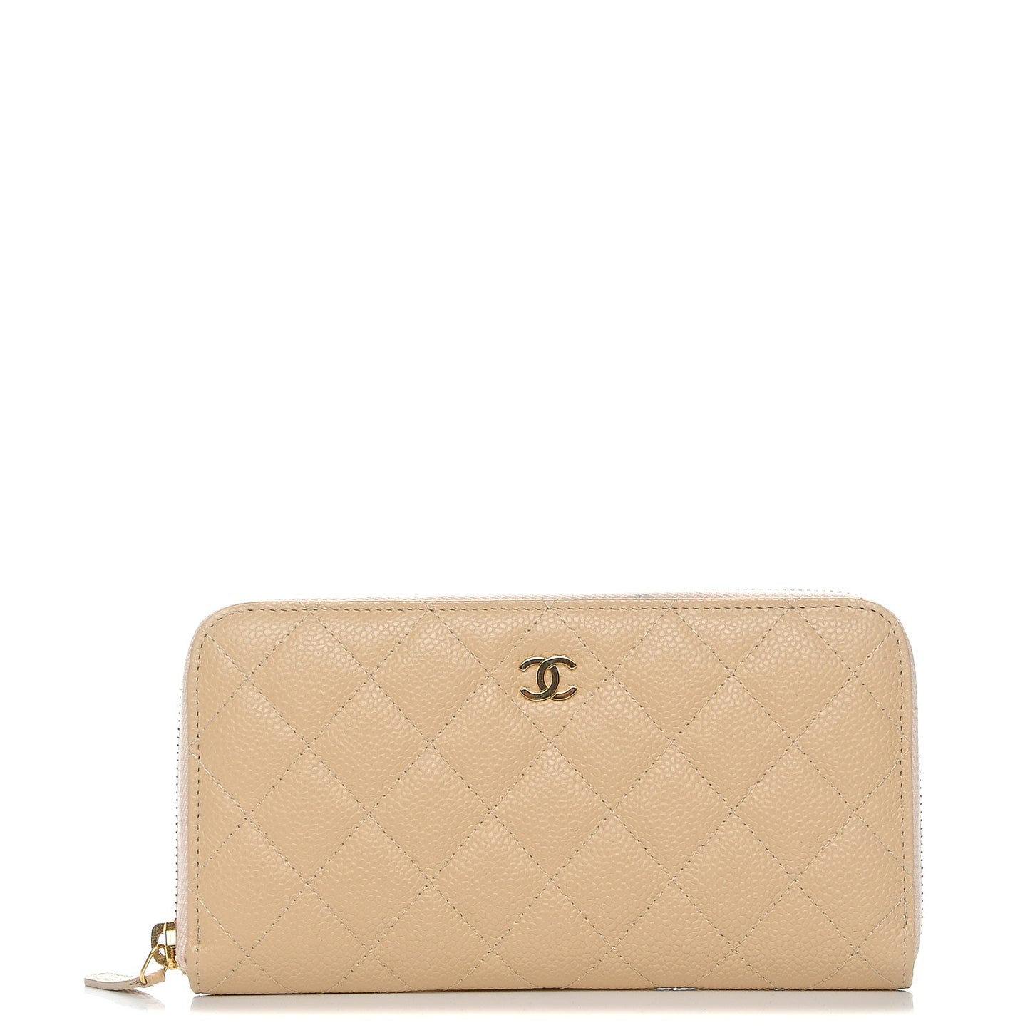 Caviar Quilted Large Gusset Zip Around Wallet Beige Clair