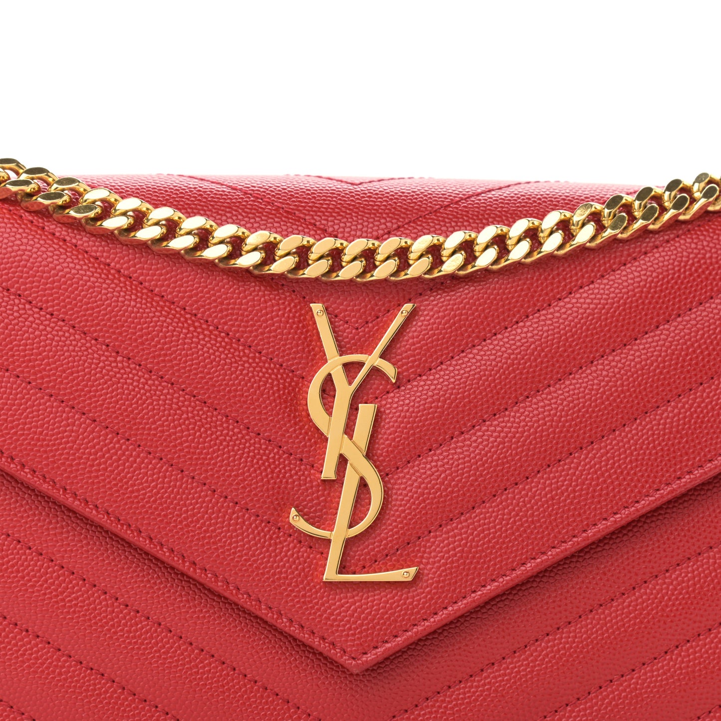 Grain De Poudre Matelasse Chevron Monogram Chain Wallet Red
