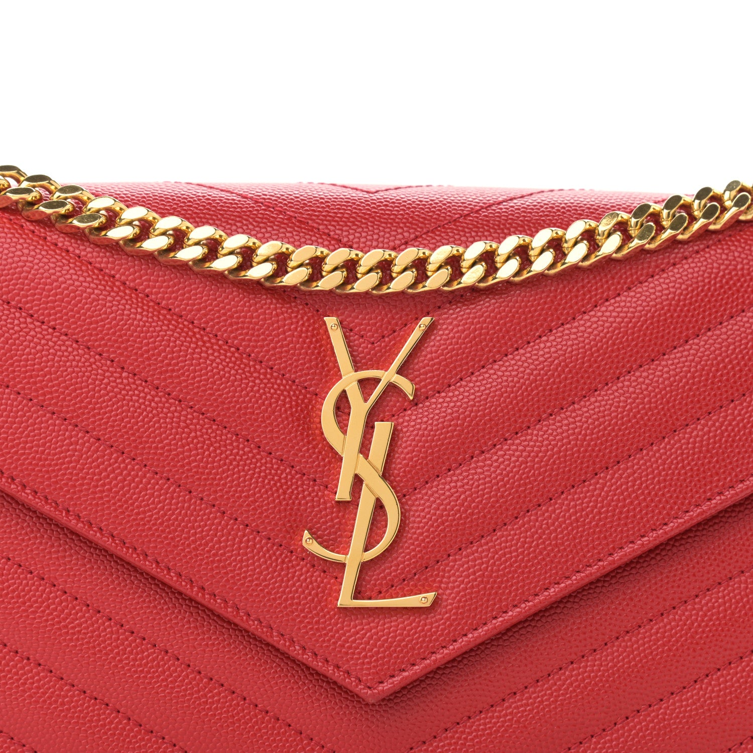Saint Laurent Grain De Poudre Matelasse Chevron Monogram Chain Wallet Red 9 of 12