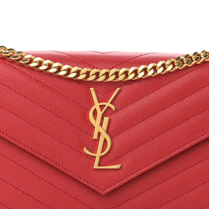 Saint Laurent Grain De Poudre Matelasse Chevron Monogram Chain Wallet Red 9 of 12