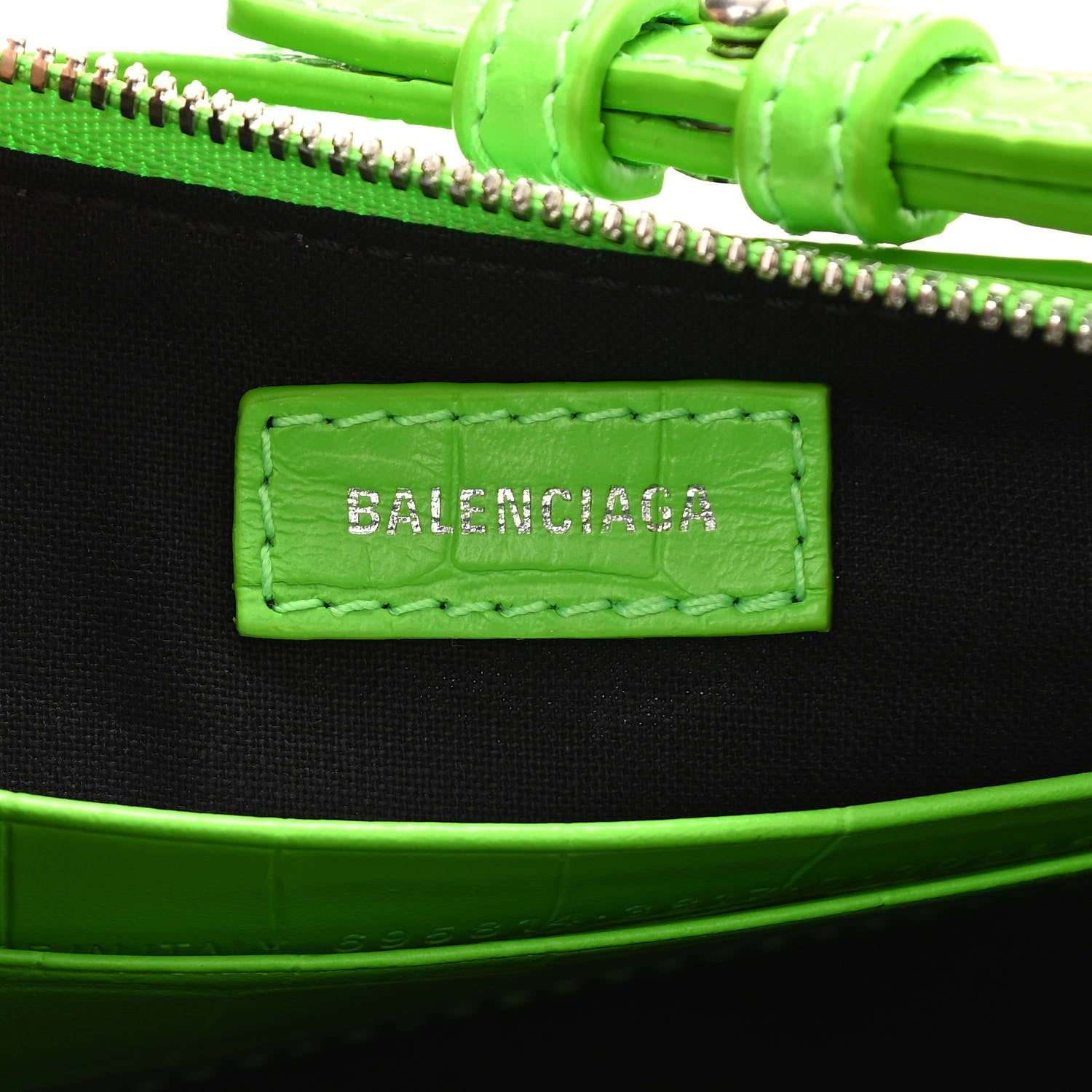 Balenciaga Extra Supple Calfskin Crocodile Embossed Le Cagole Mini Purse With Chain Acid Green 6 of 10