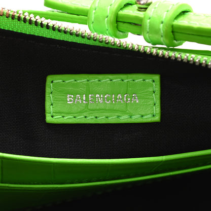 Balenciaga Extra Supple Calfskin Crocodile Embossed Le Cagole Mini Purse With Chain Acid Green 6 of 10