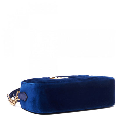 Gucci Velvet Matelasse Small GG Marmont Chain Shoulder Bag Cobalt 3 of 8