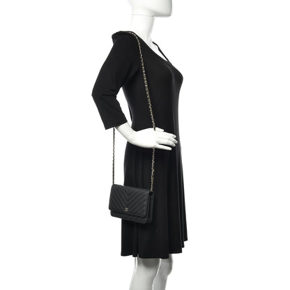 Chanel Caviar Chevron Quilted Wallet On Chain WOC Black 2 of 13