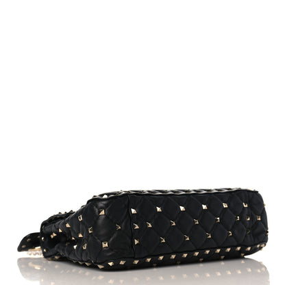 Valentino Garavani Lambskin VLTN Print Medium Rockstud Spike Shoulder Bag Black 4 of 9