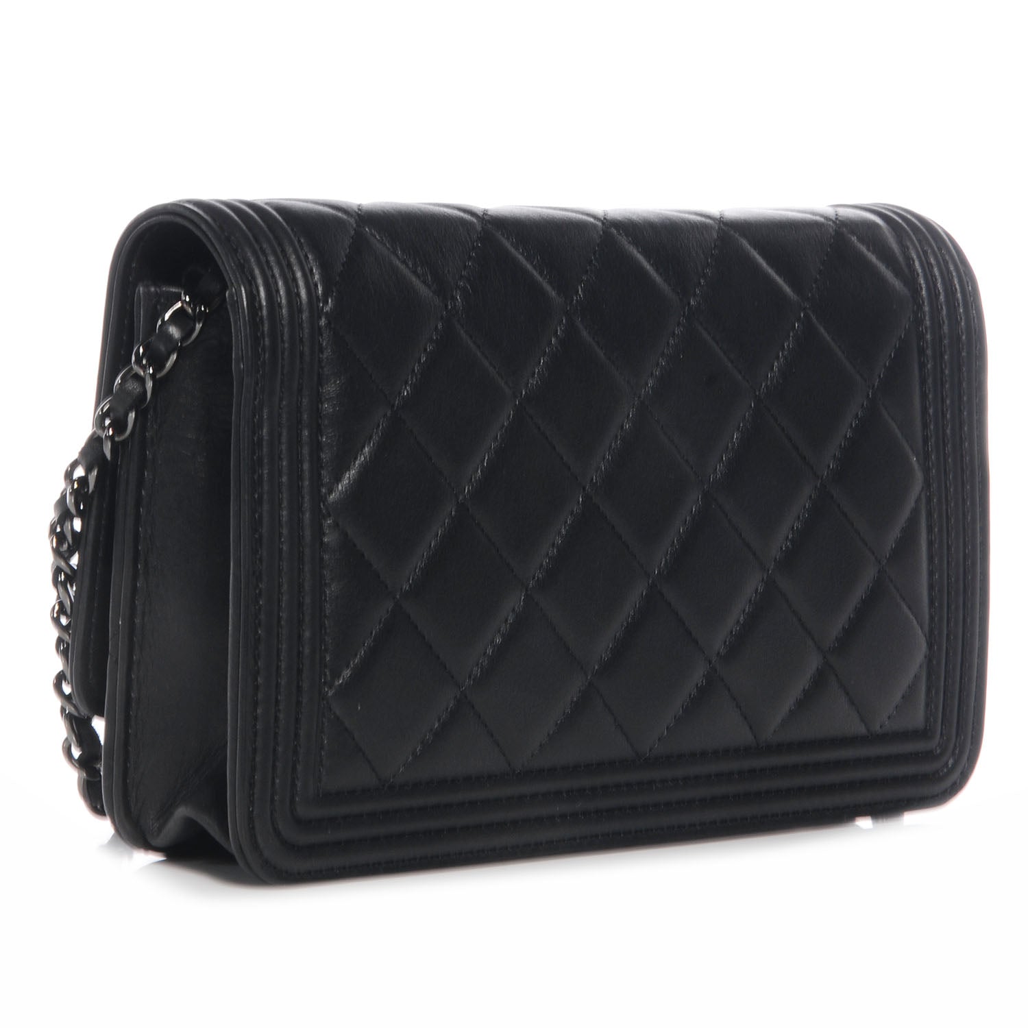 Chanel Lambskin Quilted Boy Wallet On Chain WOC So Black 3 of 8