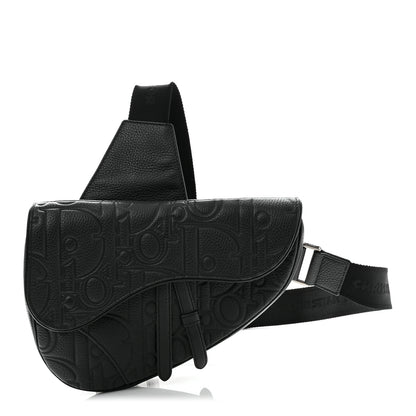 Christian Dior Grained Calfskin Embossed Dior Gravity Mens Saddle Bag Black 1 of 9
