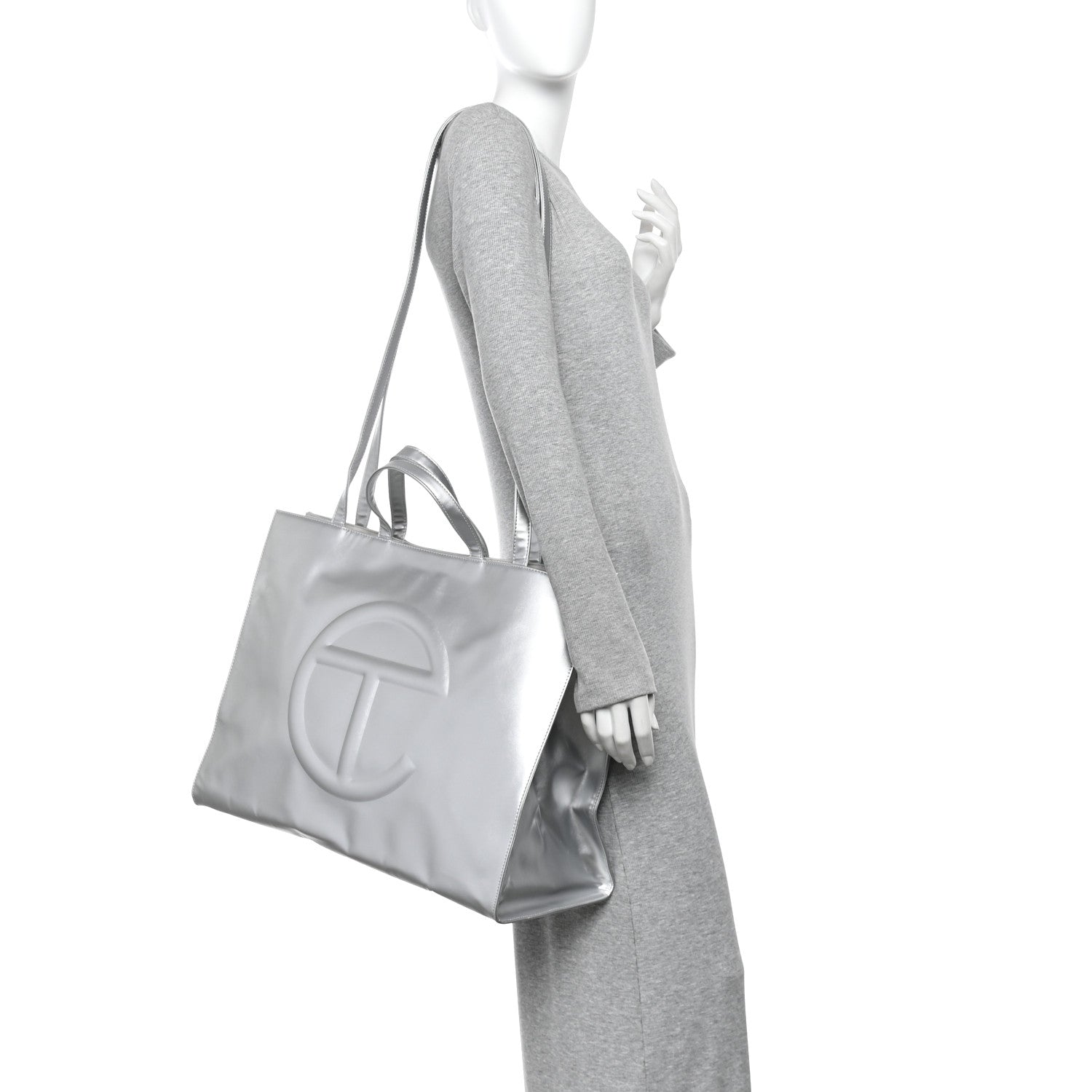 Telfar Metallic Vegan Leather Large Shopping Bag Silver 1914265