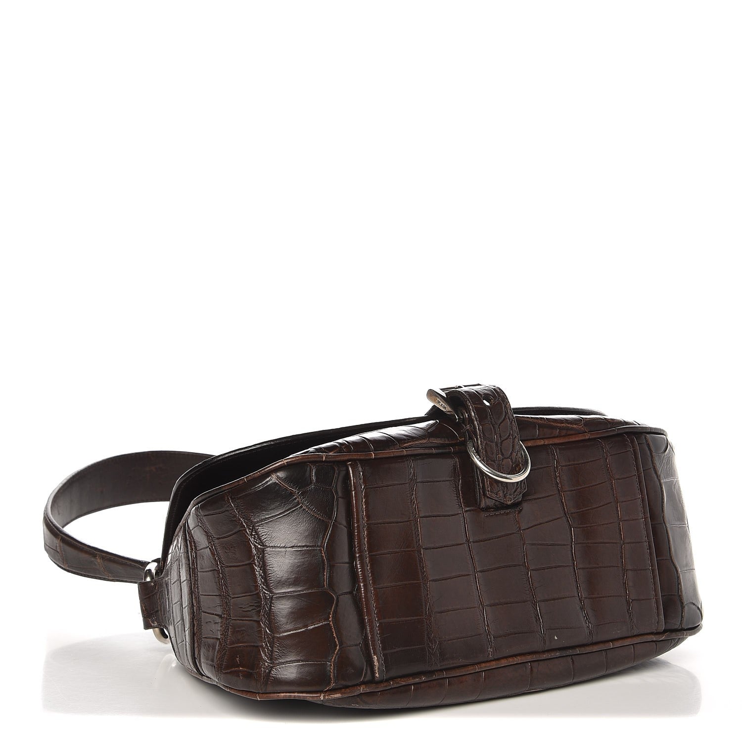 Prada Calfskin Crocodile Embossed Buckle Satchel Moro 4 of 7